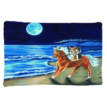 Carolines Treasures Carolines Treasures 7318PILLOWCASE Corgi Beach Ride On Horse Fabric Standard Pillowcase 7318PILLOWCASE